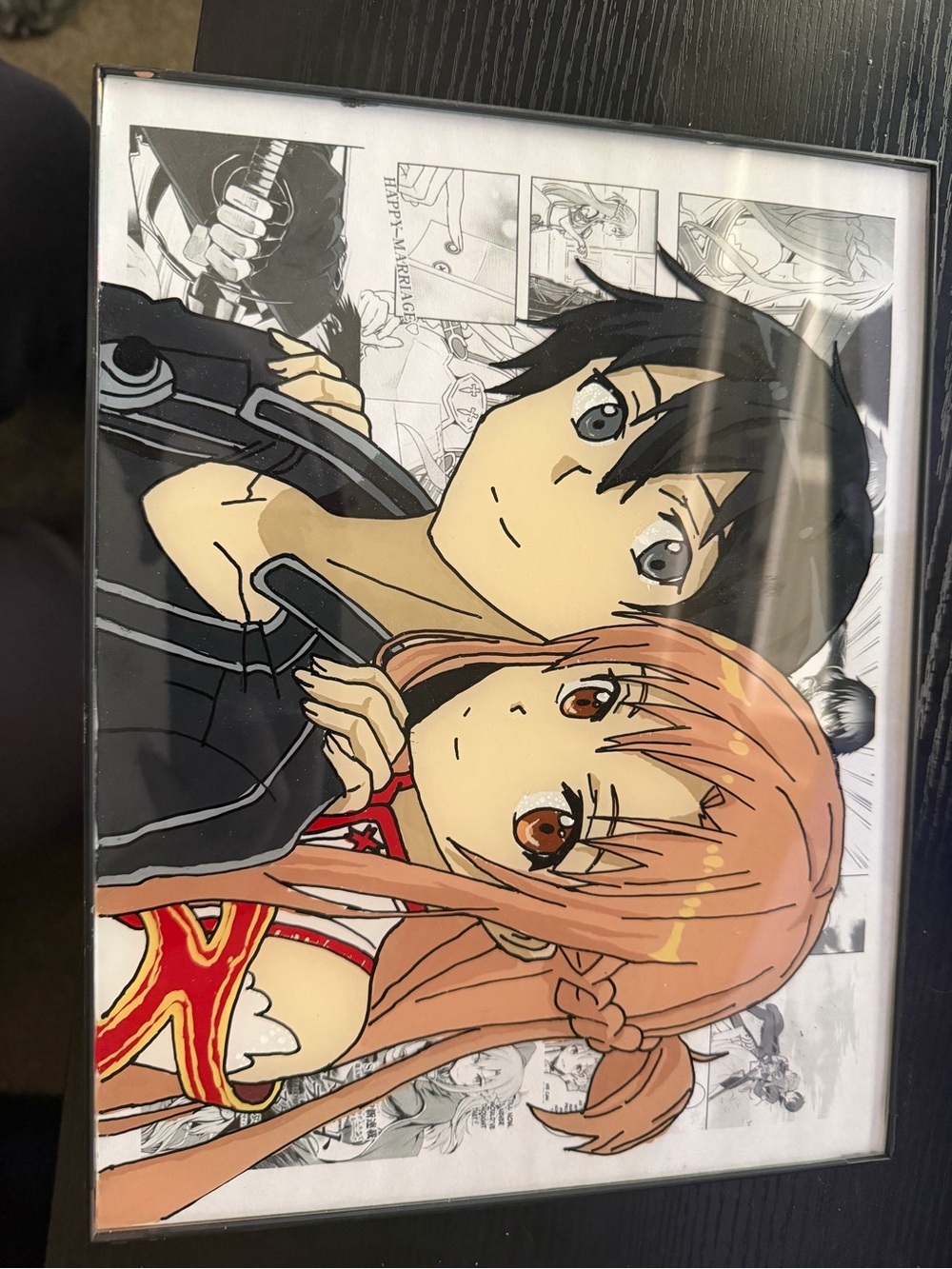 Sword Art Online Kirito & Asuna Anime Print - Black, Peach, Red